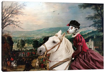 Dalmatian Dog Horse Ride Lady Canvas Art Print - Dalmatian Art