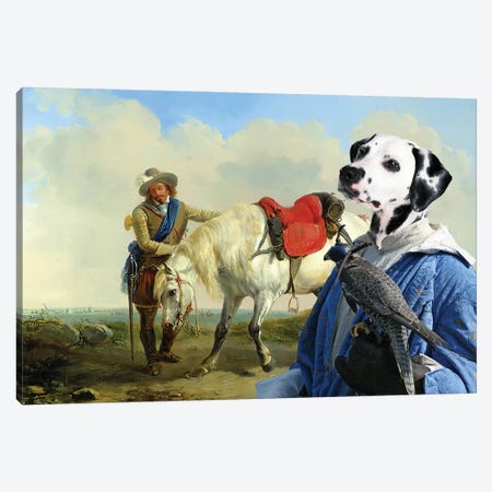 Dalmatian Dog A Cavalier Watering His Horse Canvas Print #NDG677} by Nobility Dogs Canvas Wall Art