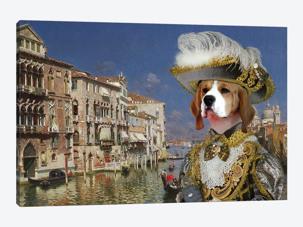 Beagle The Grand Canal, Venice by Nobility Dogs 1-piece Canvas Wall Art