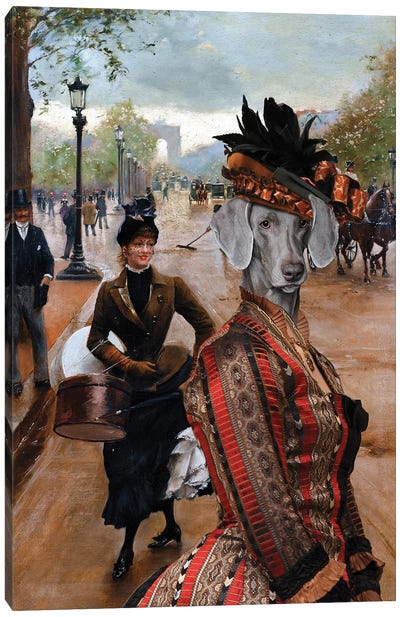 Weimaraner Lady On The Champs Elysees Canvas Art Print - Weimaraners