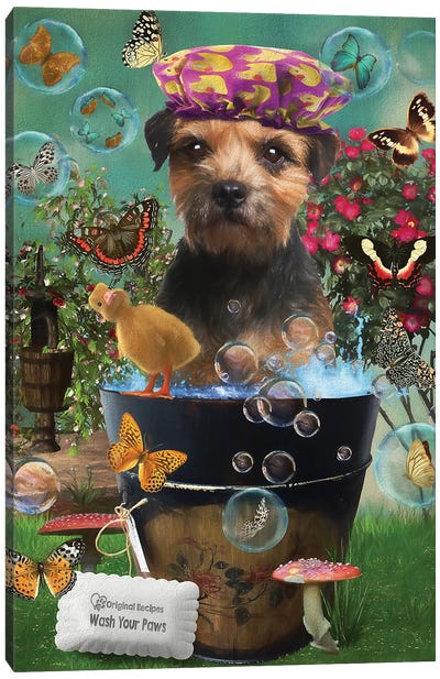 Border Terrier Wash Your Paws Canvas Art Print - Border Terrier Art