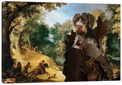 Wirehaired Pointing Griffon Lady Falconer Canvas Art Print - Falcons