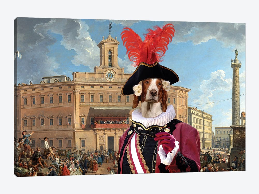 Irish Red And White Setter The Lottery In Piazza by Nobility Dogs 1-piece Canvas Art