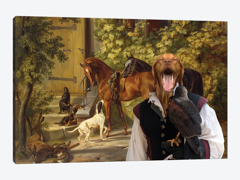 Vizsla Horses At The Porch by Nobility Dogs 1-piece Canvas Wall Art