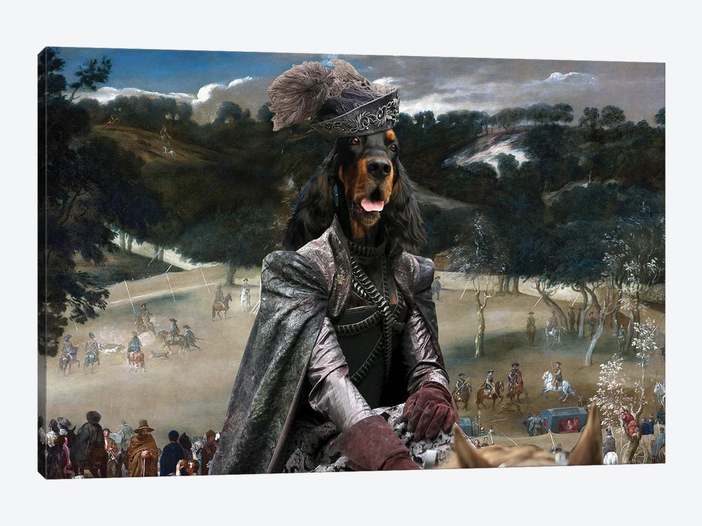 Gordon Setter Philip Iv Hunting Wild Boar by Nobility Dogs 1-piece Canvas Wall Art