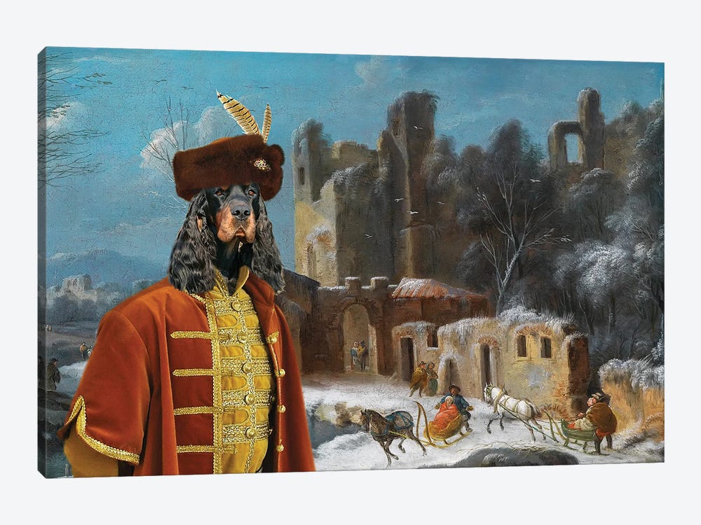 Gordon Setter A Winter Landscape With Travelers by Nobility Dogs 1-piece Canvas Print