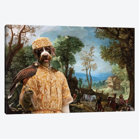 German Wirehaired Pointer Landscape With Hunters Canvas Print #NDG710} by Nobility Dogs Canvas Art