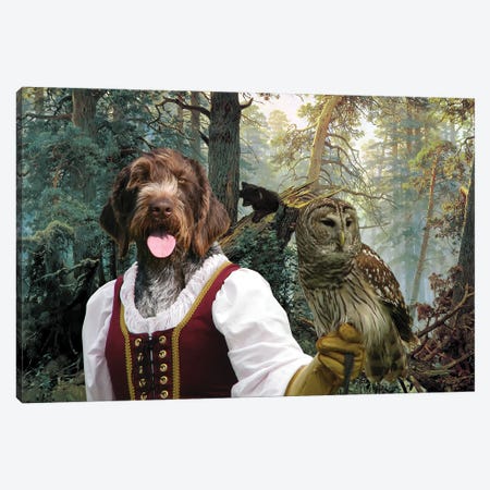German Wirehaired Pointer Lady Owl And Little Bears Canvas Print #NDG711} by Nobility Dogs Canvas Wall Art