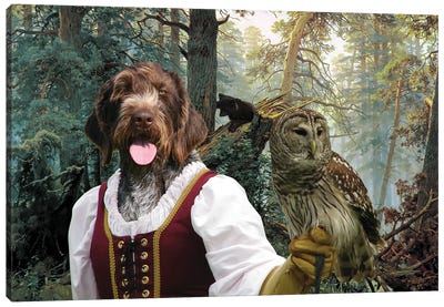 German Wirehaired Pointer Lady Owl And Little Bears Canvas Art Print