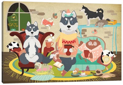Siberian Husky Tea Time Canvas Art Print - Siberian Husky Art