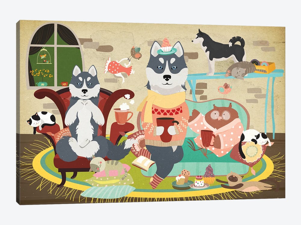 Siberian Husky Tea Time by Nobility Dogs 1-piece Canvas Print