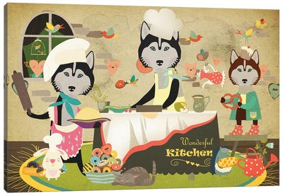 Siberian Husky Happy Kitchen Canvas Art Print - Chef Art