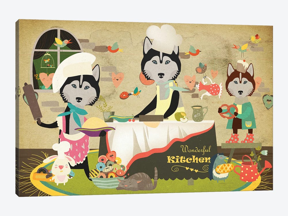 Siberian Husky Happy Kitchen by Nobility Dogs 1-piece Canvas Artwork
