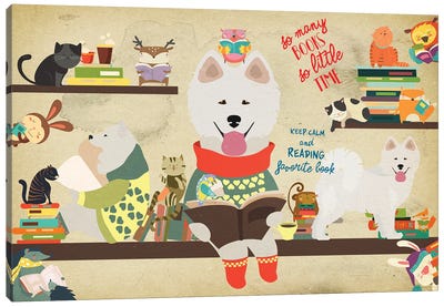 Samoyed Dog Book Time Canvas Art Print - Reading Art