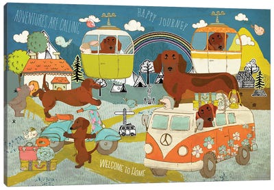 Dachshund Happy Journey Canvas Art Print - Volkswagen