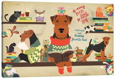 Airedale Terrier Book Time Canvas Art Print - Book Art