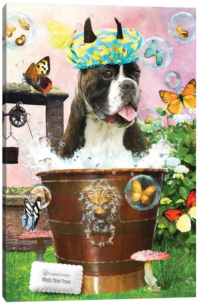 Brindle Boxer Dog Wash Your Paws Canvas Art Print - Boxer Art