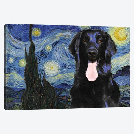Flat-Coated Retriever The Starry Night Canvas Print #NDG755} by Nobility Dogs Art Print