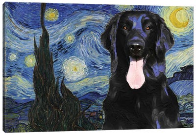 Flat-Coated Retriever The Starry Night Canvas Art Print