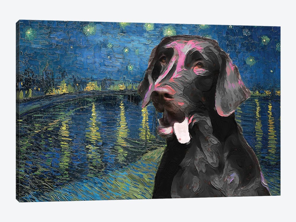 Flat-Coated Retriever Starry Night Over The Rhone by Nobility Dogs 1-piece Canvas Artwork
