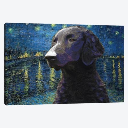 Curly-Coated Retriever Starry Night Over The Rhone Canvas Print #NDG758} by Nobility Dogs Canvas Art