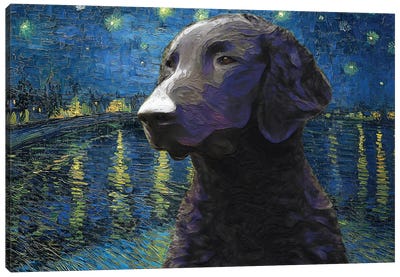 Curly-Coated Retriever Starry Night Over The Rhone Canvas Art Print