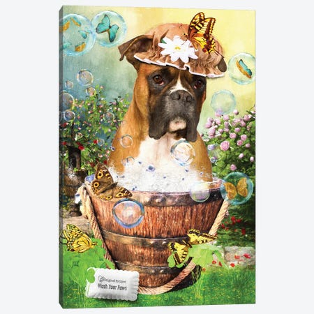 Boxer Dog Wash Your Paws Canvas Print #NDG75} by Nobility Dogs Canvas Wall Art