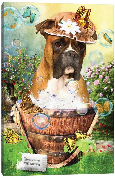Boxer Dog Wash Your Paws Canvas Art Print - Boxer Art