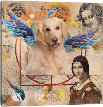 Golden Retriever Angel Da Vinci Canvas Art Print - Golden Retriever Art