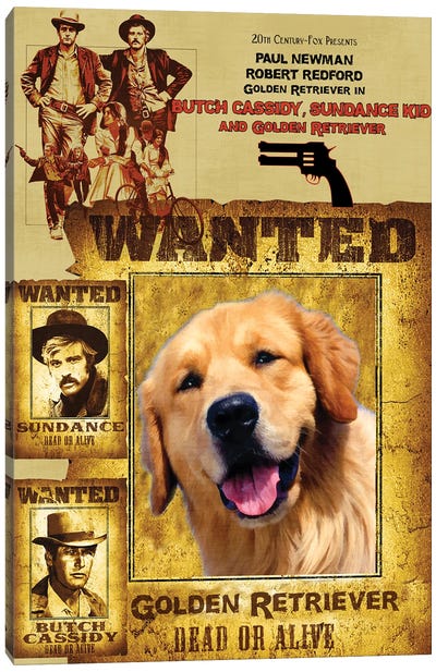 Golden Retriever Butch Cassidy And The Sundance Kid Canvas Art Print - Western Movie Art