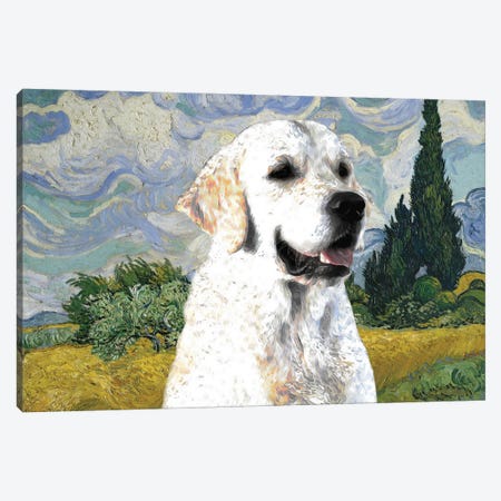 Golden Retriever Wheat Field With Cypresses Canvas Print #NDG788} by Nobility Dogs Art Print