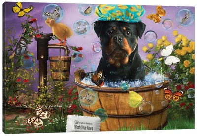 Rottweiler Wash Your Paws Canvas Art Print - Rottweilers