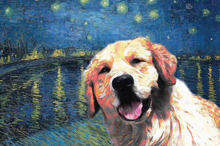 Golden Retriever Starry Night Over The Rhone