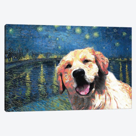 Golden Retriever Starry Night Over The Rhone Canvas Print #NDG790} by Nobility Dogs Canvas Wall Art