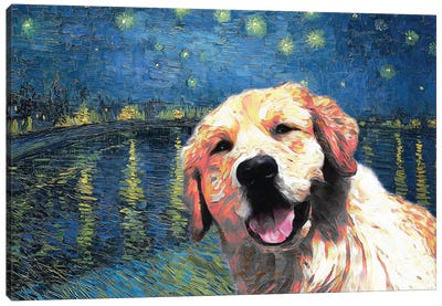 Golden Retriever Starry Night Over The Rhone Canvas Art Print - Nobility Dogs