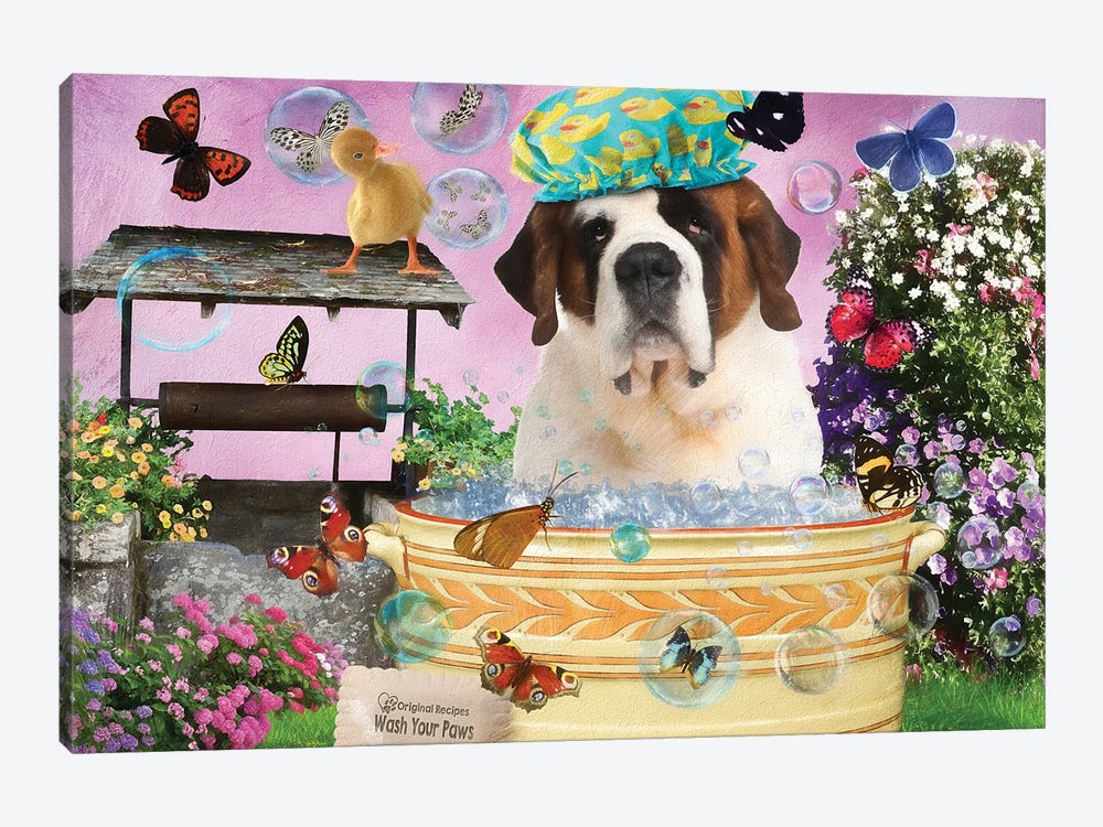 St Bernard Dog Wash Your Paws Canvas Print by Nobility Dogs | iCanvas