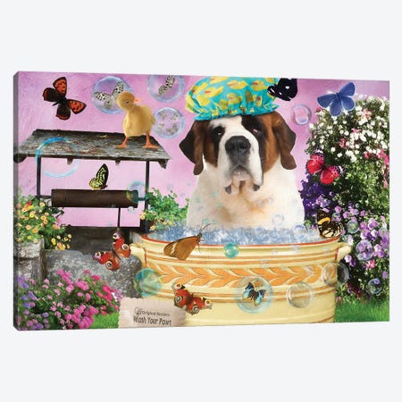 St Bernard Dog Wash Your Paws Canvas Print #NDG79} by Nobility Dogs Canvas Print