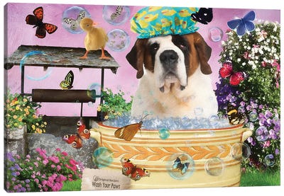 St Bernard Dog Wash Your Paws Canvas Art Print - Nobility Dogs