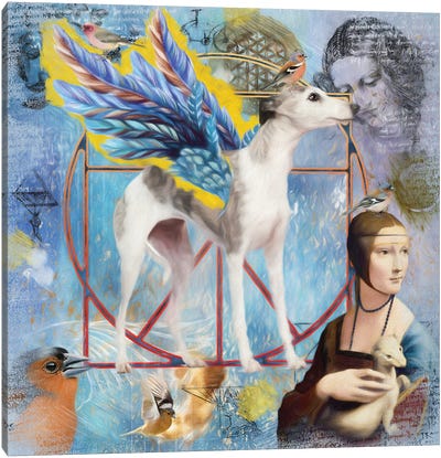 Whippet Angel Da Vinci Canvas Art Print - Lady with An Ermine Reimagined