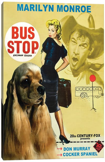 Cocker Spaniel Bus Stop Movie Canvas Art Print - Romance Movie Art