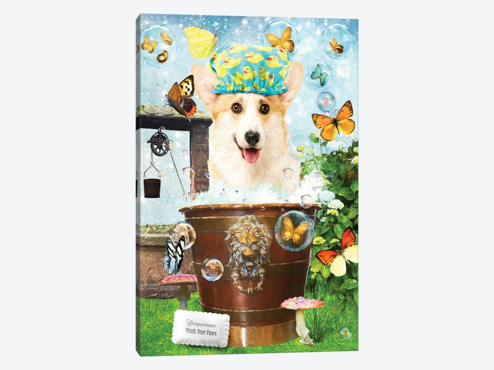 Welsh Corgi Wash Your Paws by Nobility Dogs 1-piece Canvas Artwork