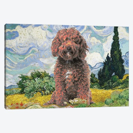 Labradoodle Wheat Field With Cypresses Canvas Print #NDG81} by Nobility Dogs Canvas Wall Art