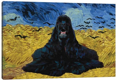 American Cocker Spaniel Wheatfield With Crows Canvas Art Print - Nobility Dogs