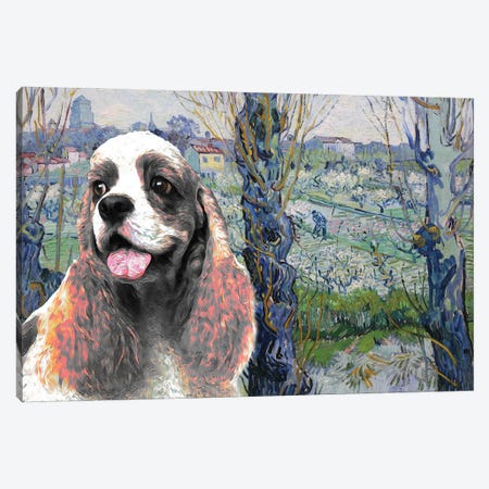 American Cocker Spaniel Orchard In Blossom Canvas Print #NDG846} by Nobility Dogs Art Print