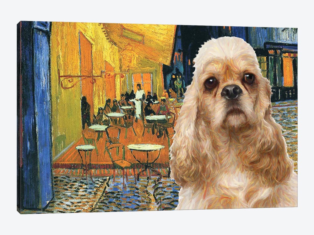 American Cocker Spaniel Café Terrace At Night by Nobility Dogs 1-piece Canvas Artwork