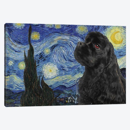 Black Cocker Spaniel The Starry Night Canvas Print #NDG849} by Nobility Dogs Canvas Wall Art