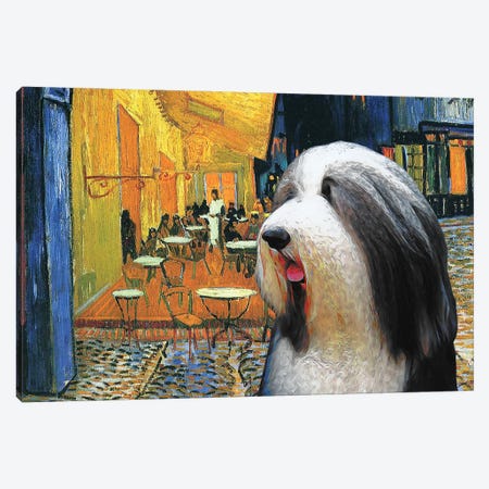 Bearded Collie Cafe Terrace At Night Canvas Print #NDG84} by Nobility Dogs Canvas Art Print