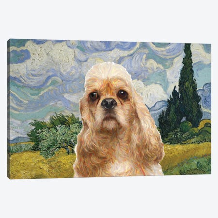 Cocker Spaniel Wheat Field With Cypresses Canvas Print #NDG850} by Nobility Dogs Art Print