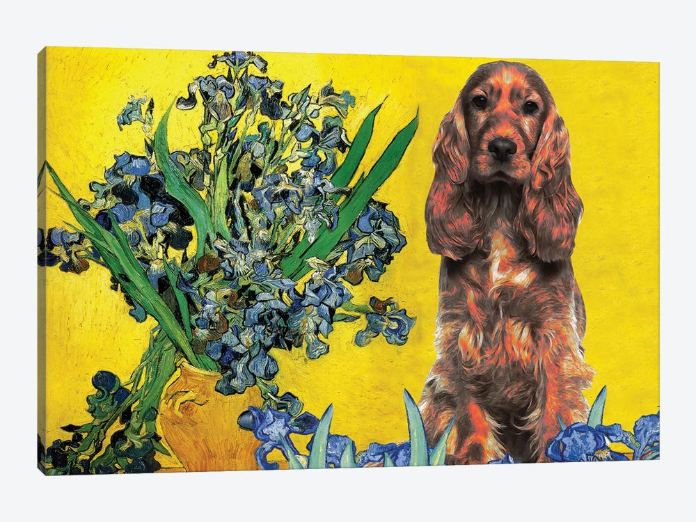 English Cocker Spaniel Irises In A Vase by Nobility Dogs 1-piece Art Print