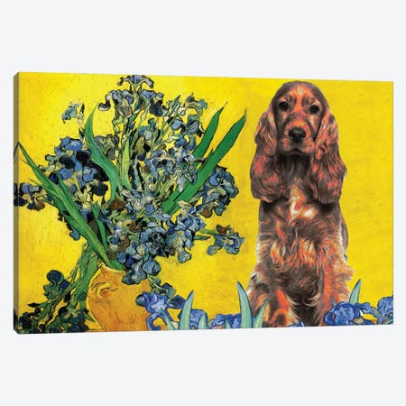 English Cocker Spaniel Irises In A Vase Canvas Print #NDG855} by Nobility Dogs Canvas Art
